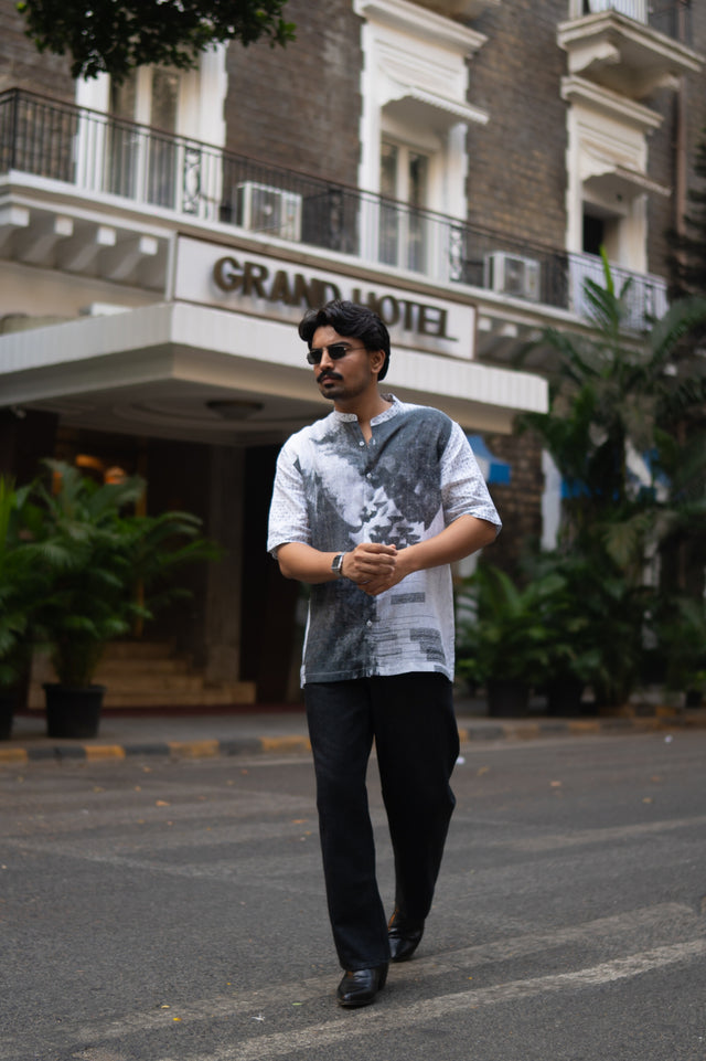 Urban Ink Printed Pure Linen Short Sleeve Shirt - AddysForMen®