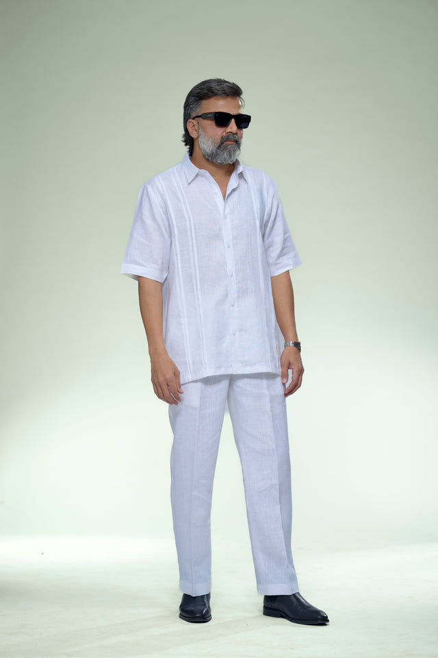 Classic Pintuck Detailed Pure Linen Short Sleeve Shirt – AddysForMen®️