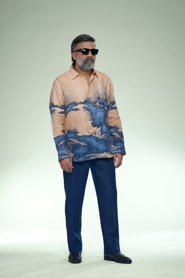 Azure Earth Pure Linen Full Sleeve Shirt - AddysForMen®