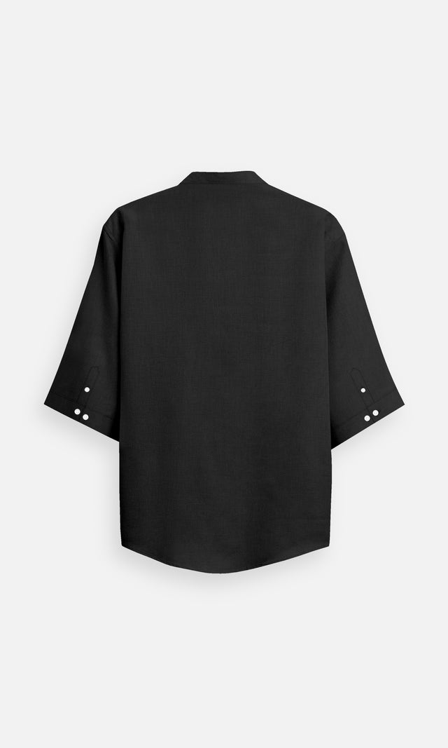 Classic Black Pure Linen Regular Wear Kurta Style Shirt - AddysForMen®