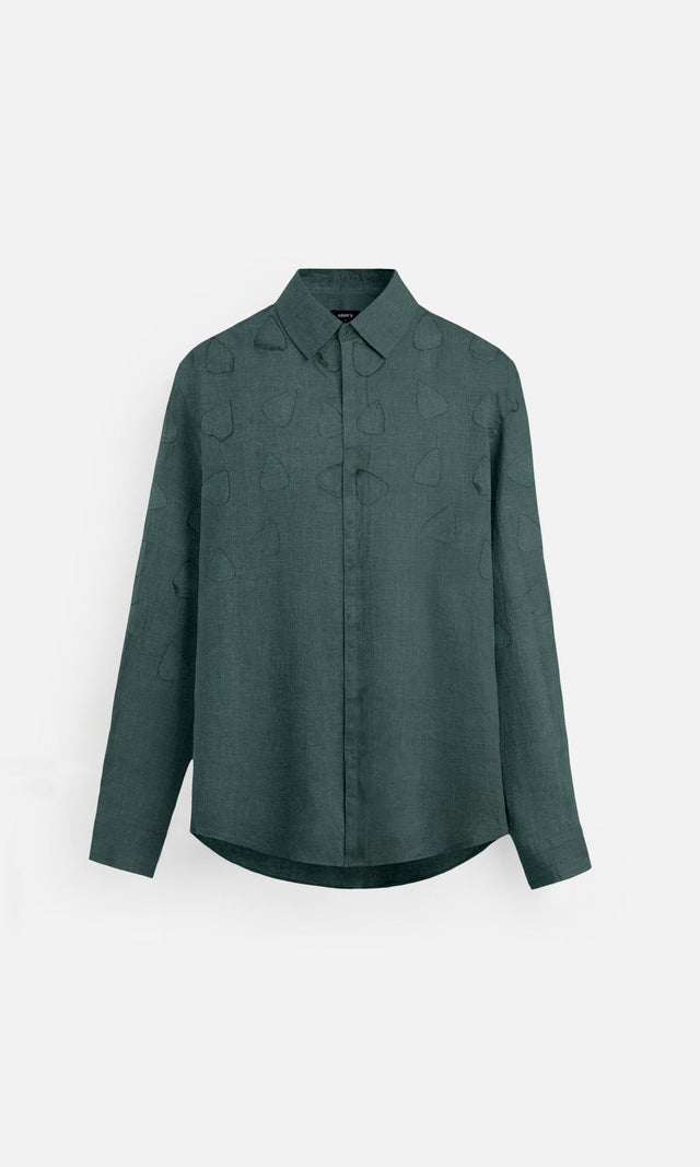 Emerald Leaf Pure Linen Designer Shirt