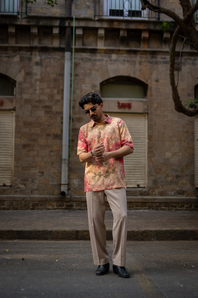 Dusty Romance Pure Satin Linen Short Sleeve Shirt