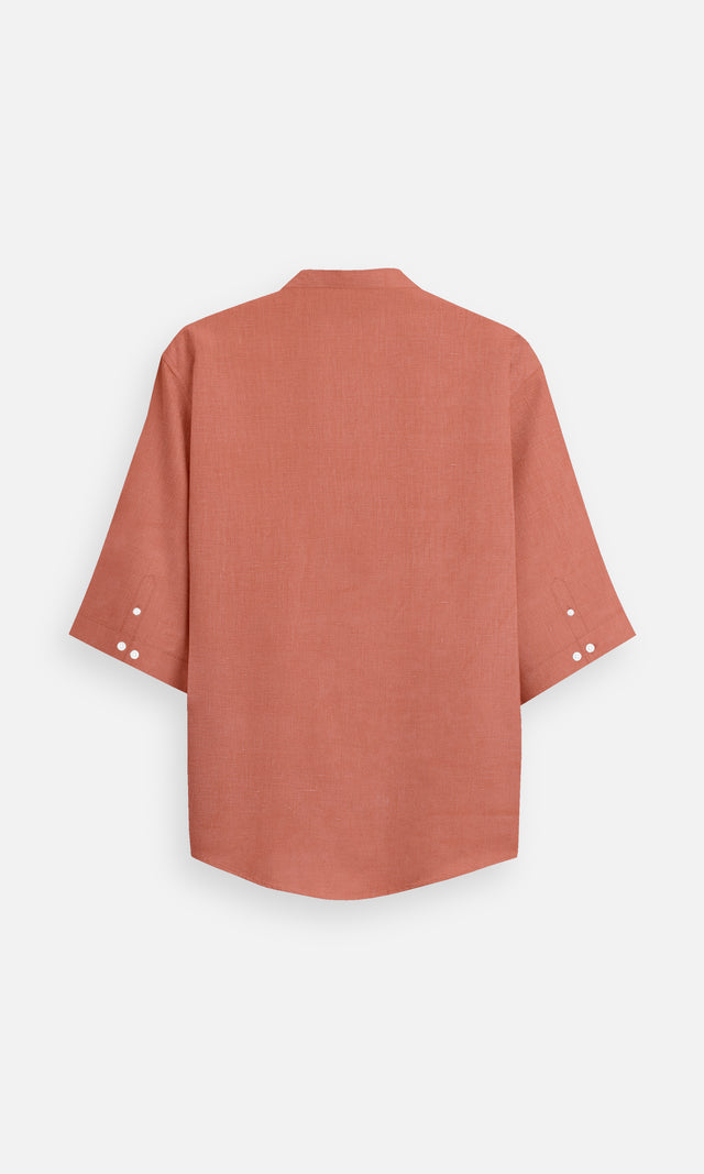 Burnt Orange Formal Pure Linen Kurta Style Shirt - AddysForMen®