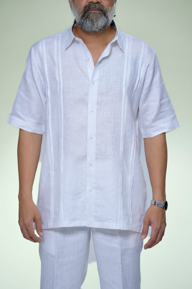 Classic Pintuck Detailed Pure Linen Short Sleeve Shirt – AddysForMen®️