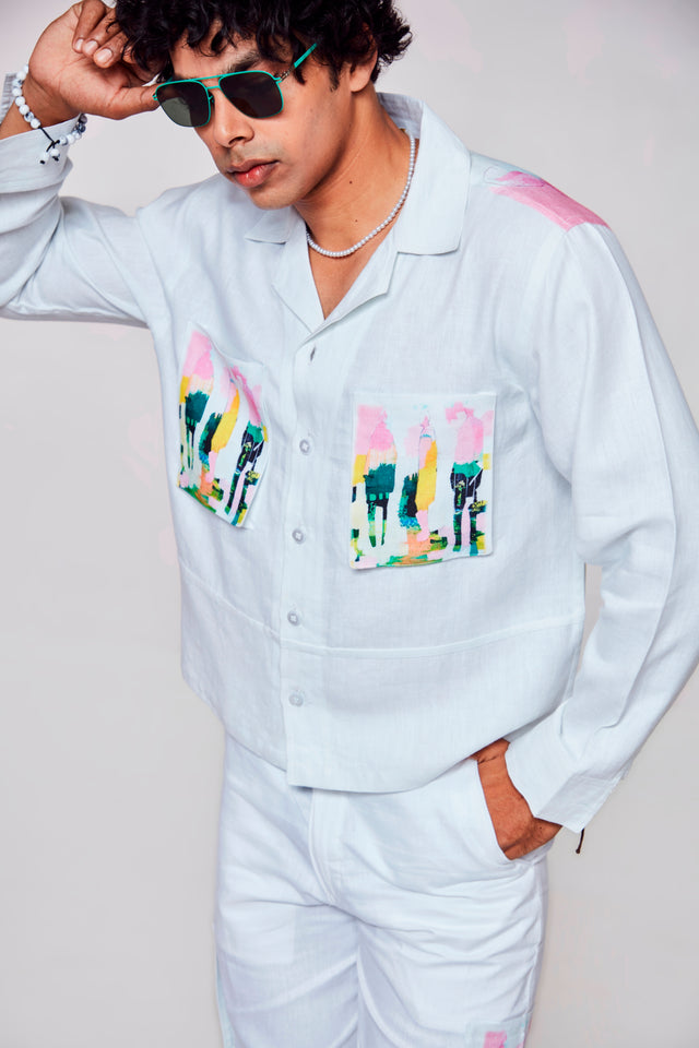 Floral Fusion : Pure Linen Crop Length Jacket