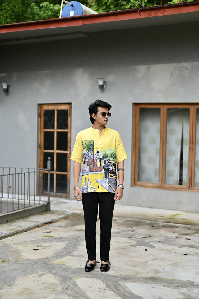 Sunshine Shades : Vibrant Yellow Hues Pure Linen Shirt