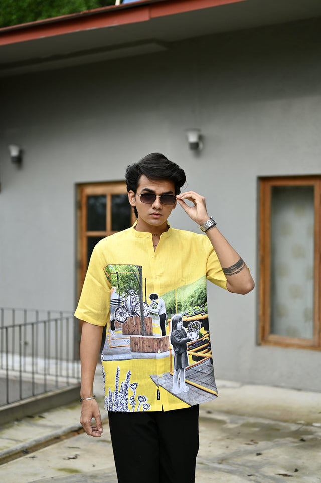 Sunshine Shades : Vibrant Yellow Hues Pure Linen Shirt