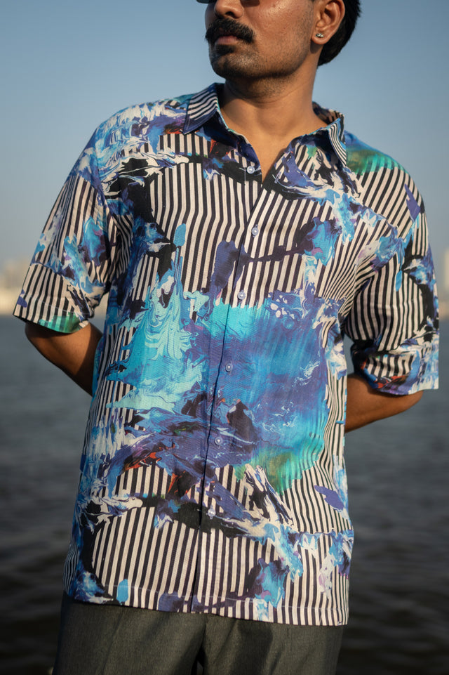 Electric Tide Pure Satin Linen Short Sleeve Shirt