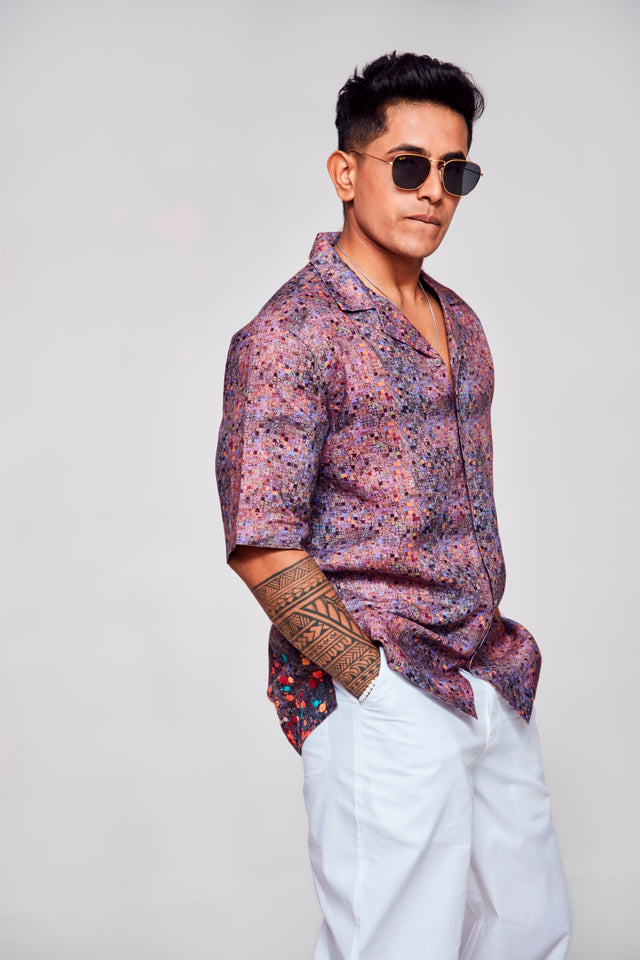 Digitally Embodied Printed Pure Linen Cuban Coller Unisex Shirt