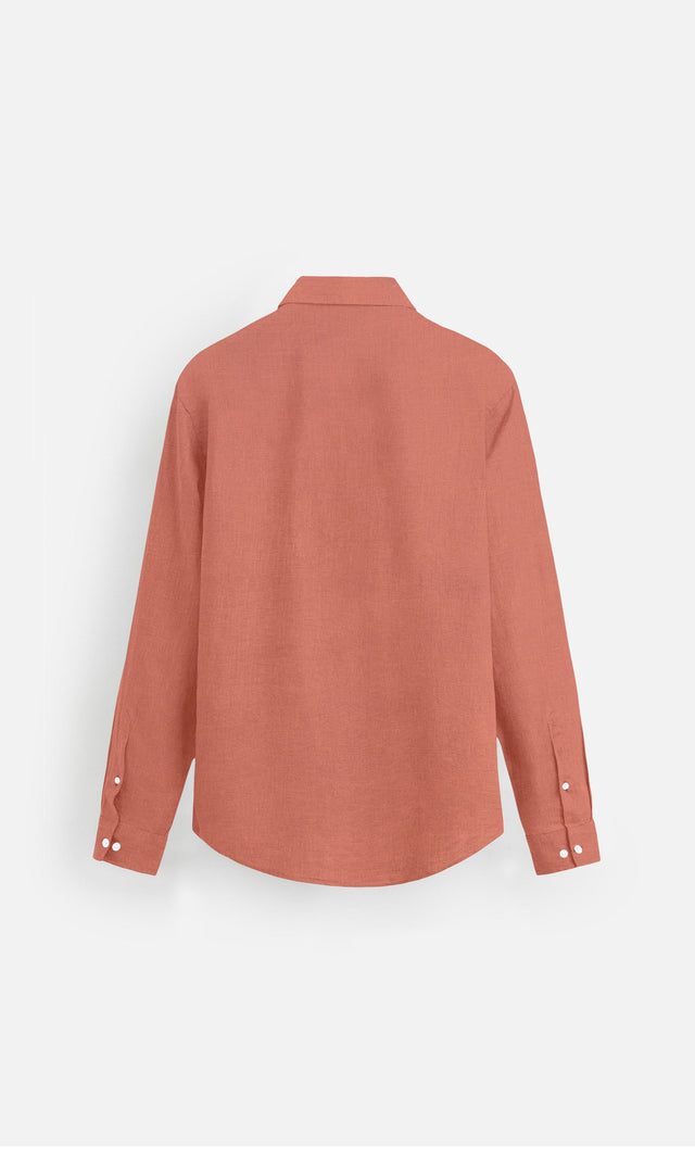 Burnt Orange Formal Wear Pure Linen full Sleeve Shirt - AddysForMen®