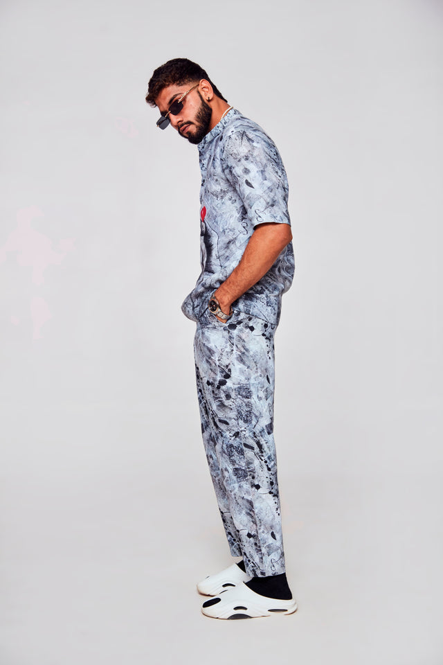 Embracing Love : Symbolic Connection Between Hearts and Humanity - Pure Linen Short Sleeve Kurta