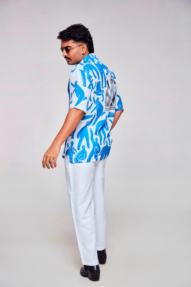 Symbolic Depths Printed Shirt- Featuring an Enigmatic Figure - Pure Linen Cuban Coller Shirt