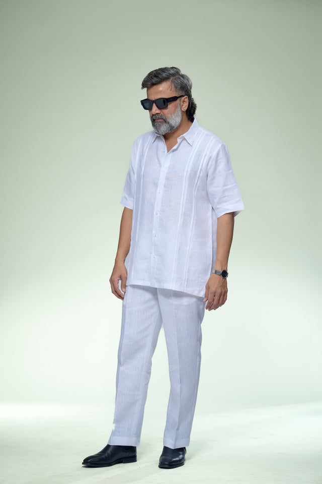 Classic Pintuck Detailed Pure Linen Short Sleeve Shirt – AddysForMen®️