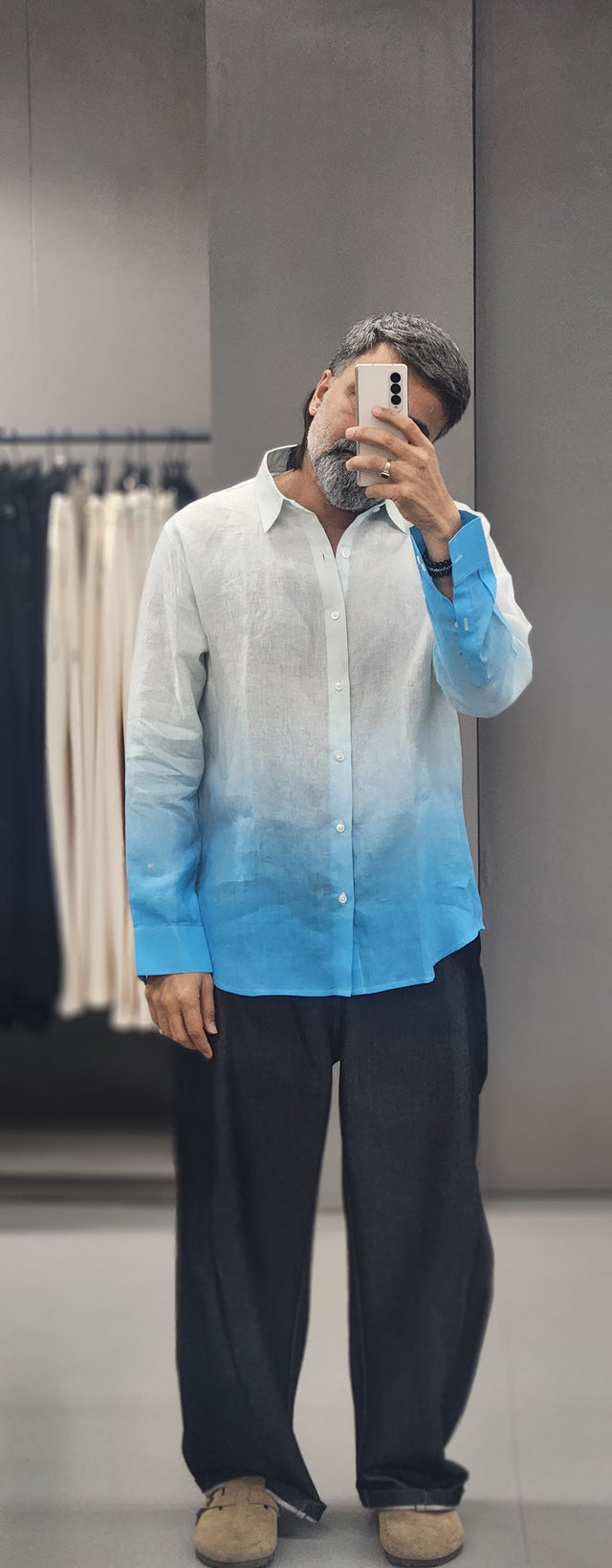 Azure Sky Ombré Digital Print Pure Linen Shirt