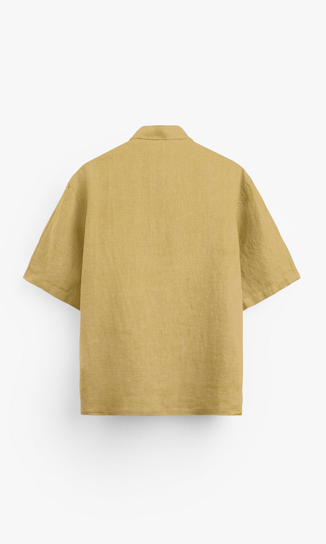Golden Mustard Plain Half Sleeve Pure Linen Polo Shirt - AddysForMen®