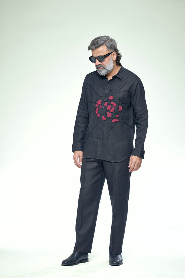 Royal Khatli : 10-Hour Hand Embroidered Pure Linen Half Sleeve Shirt - AddysForMen®️