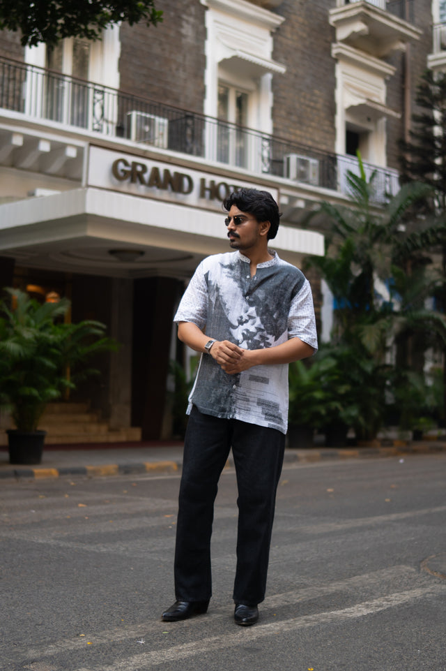 Urban Ink Printed Pure Linen Short Sleeve Shirt - AddysForMen®