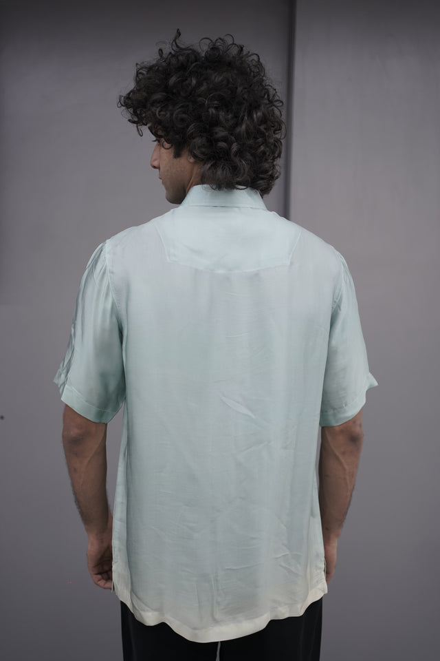 The Neon Abyss: Integrated Digital Pure Bemberg Satin Short Sleeve Shirt - AddysForMen®️