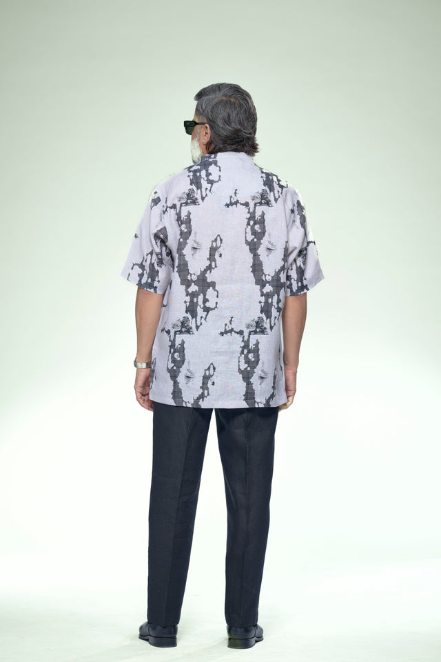 Monochrome Mosaic Abstract Pure Linen Short Sleeve Shirt – AddysForMen®️