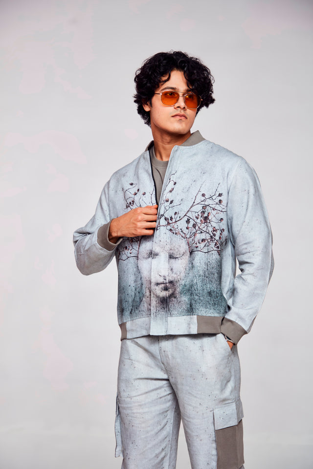 Mystic Mirage : Pure Linen Crop Length Jacket