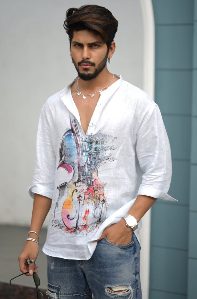 Melodic Violin (Pure Linen Kurta Style Shirt) - AddysForMen®️