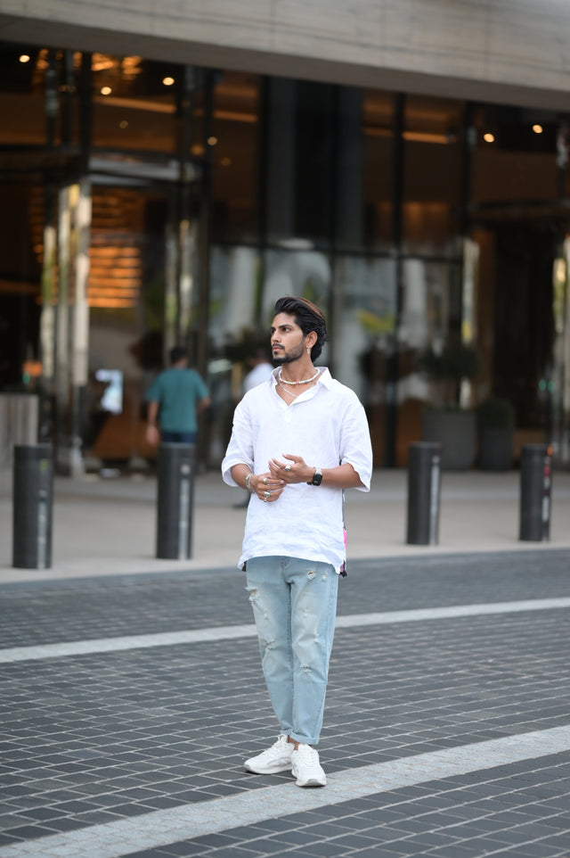 Trippy Emotions (Pure Linen Kurta Style Shirt) - AddysForMen®️