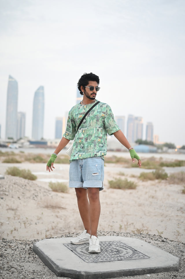 Green Rock (Pure Tencel Satin T-Shirt Style Shirt) - AddysForMen®️
