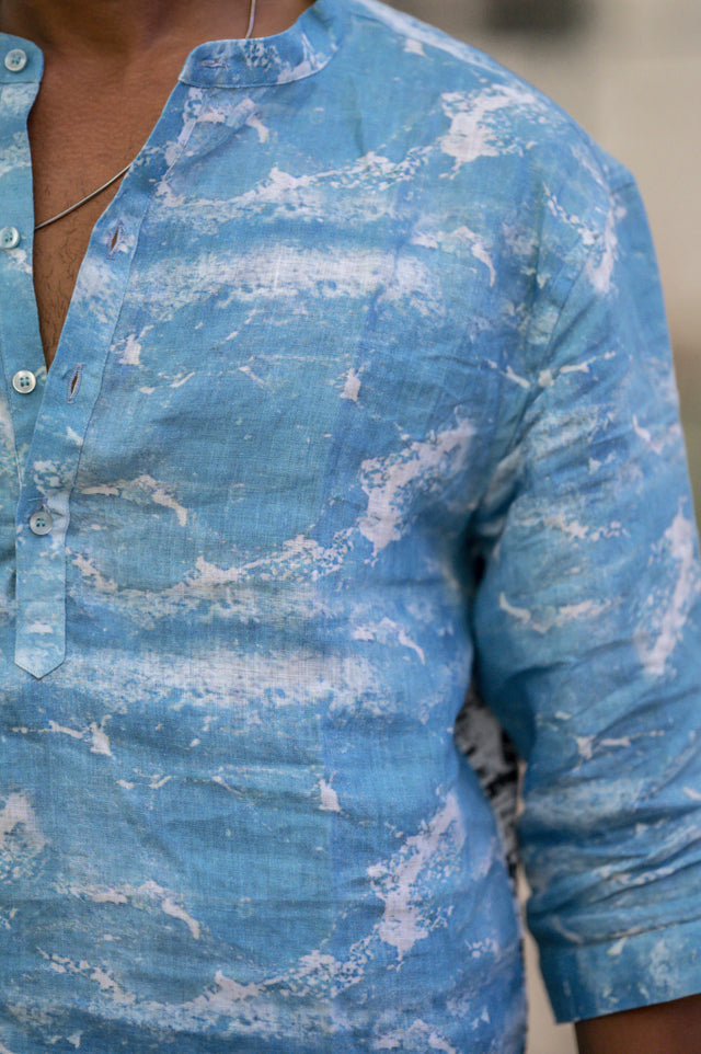 The Heavens (Pure Linen Kurta Style Shirt) - AddysForMen®️