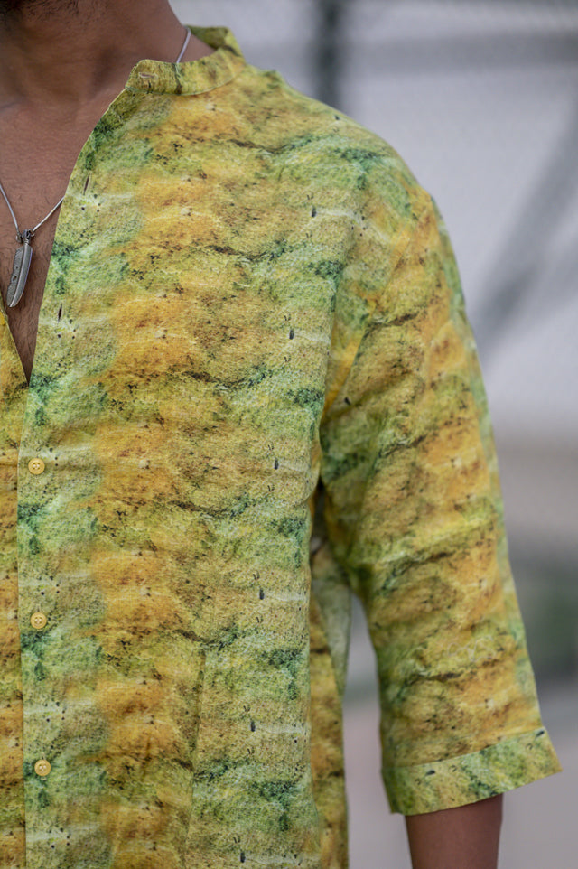 Battle Fatigue (Pure Linen Kurta Style Shirt) - AddysForMen®️