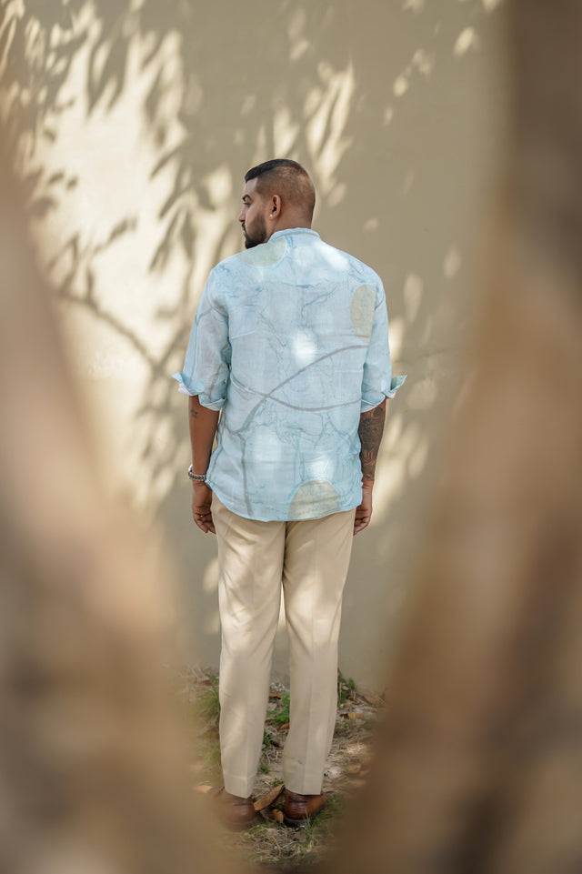 Blue Wash (Pure Linen Kurta Style Shirt) - AddysForMen®️
