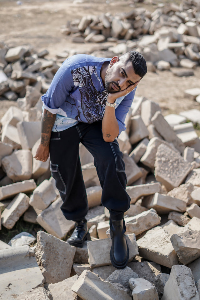 Murky Blue (Pure Linen Kurta Style Shirt) - AddysForMen®️