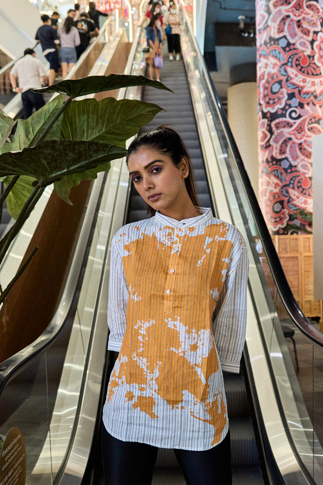 Melon Splash (Pure Linen Kurta Style Shirt) - AddysForMen®️