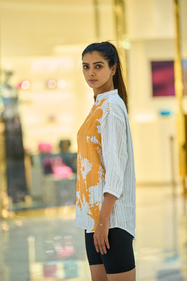 Melon Splash (Pure Linen Kurta Style Shirt) - AddysForMen®️