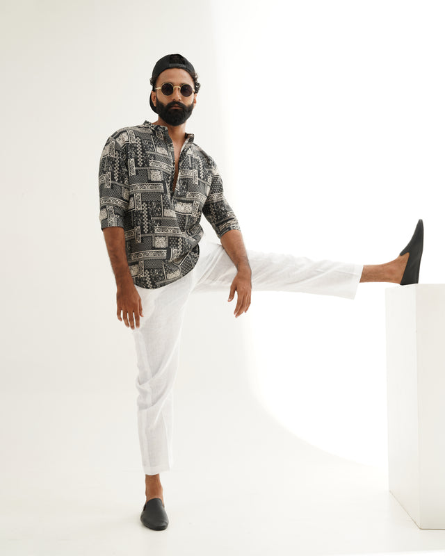 Adorable Floral (Pure Linen Kurta Style Shirt) - AddysForMen®️