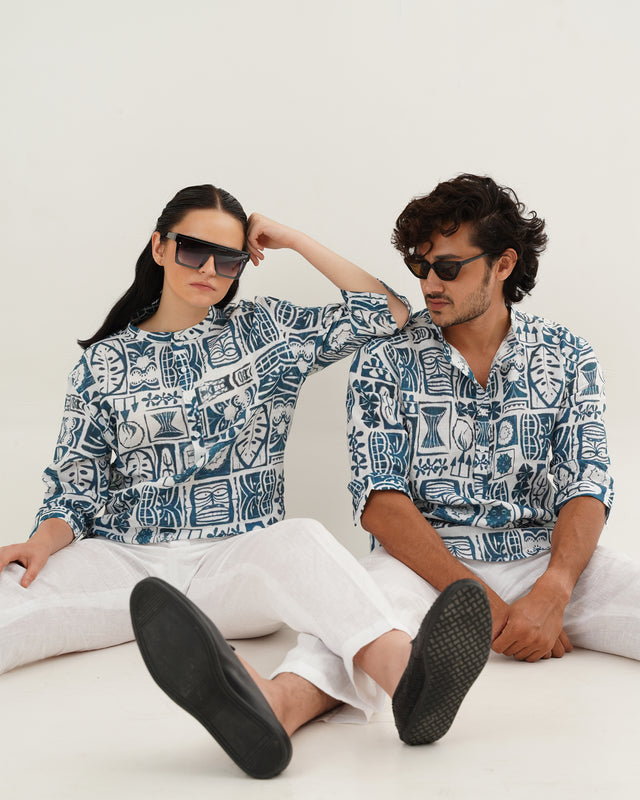 Ancient Art (Pure Linen Kurta Style Shirt) - AddysForMen®️