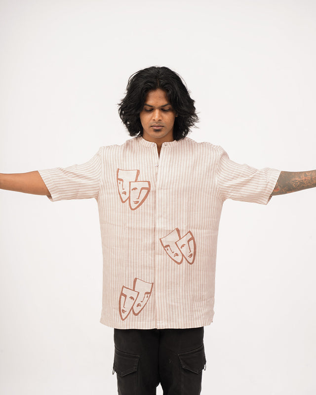Minimal Faces Design Latest Linen Shirt for Men and Women, Pure Linen Short Sleeve Shirt, Oversized Shirt, Wedding Party Wear Shirt, Summer Wear linen Shirt, Beach Wear Shirt.
