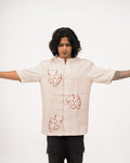 Minimal Faces Design Latest Linen Shirt for Men and Women, Pure Linen Short Sleeve Shirt, Oversized Shirt, Wedding Party Wear Shirt, Summer Wear linen Shirt, Beach Wear Shirt.  
