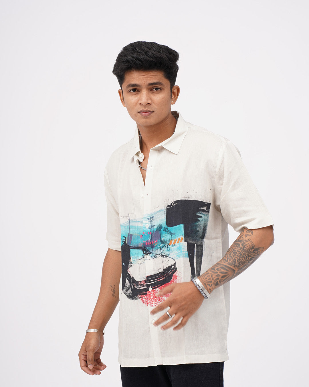 Modern Splash Pure Satin Linen Short Sleeve Shirt