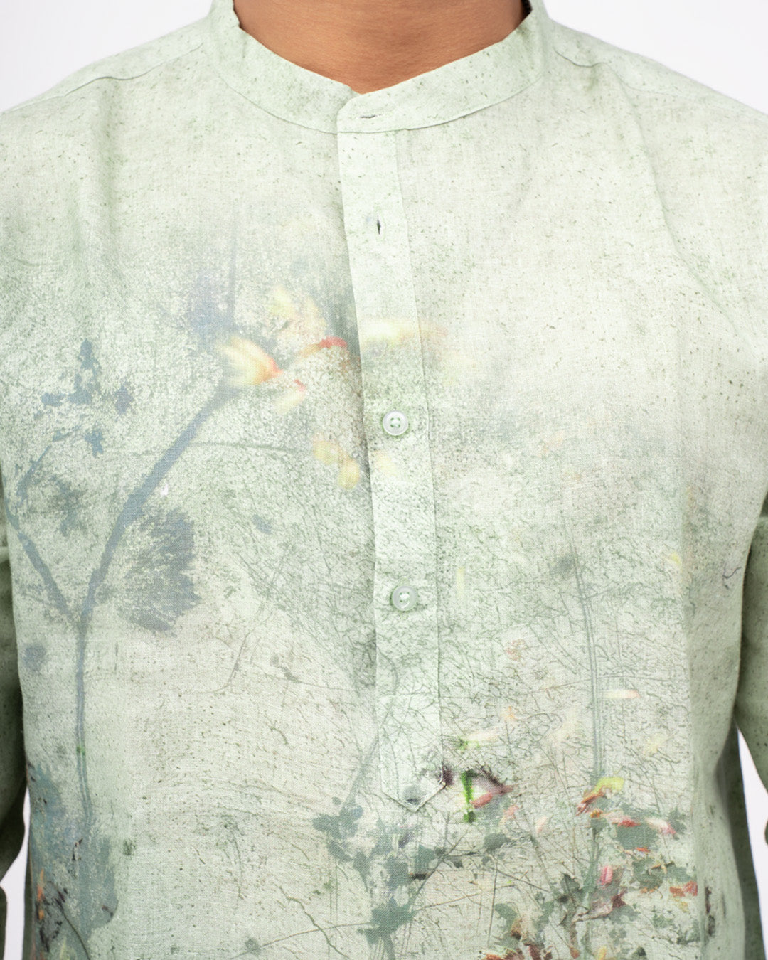 Botanical Breeze (Pure Linen 3/4 Sleeve Kurta Style Shirt) - AddysForMen®️