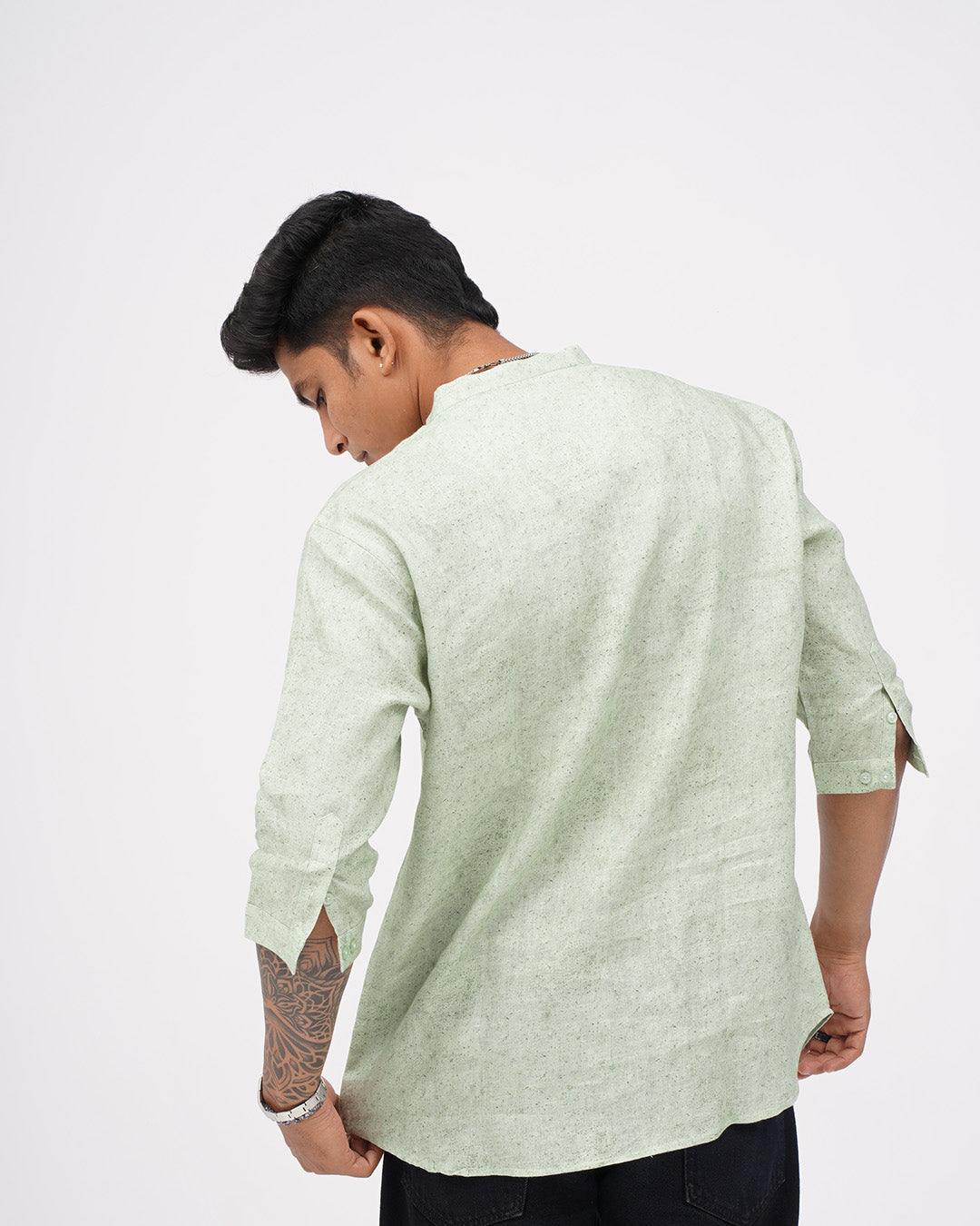 Botanical Breeze (Pure Linen 3/4 Sleeve Kurta Style Shirt) - AddysForMen®️