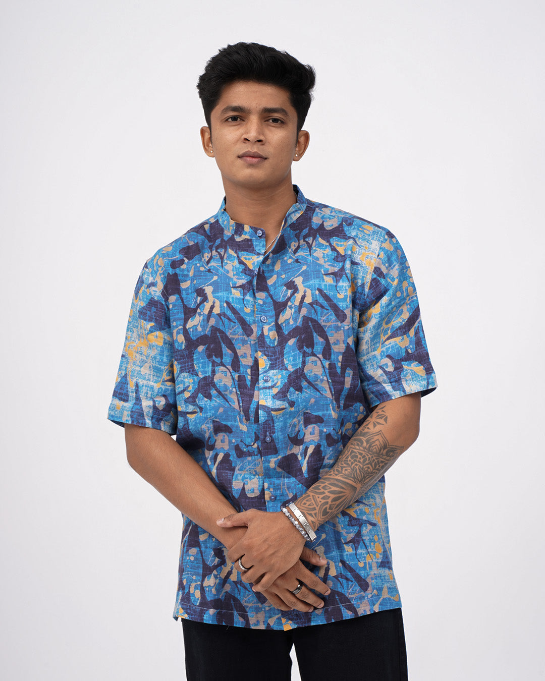 Azure Splash Pure Linen Short Sleeve Shirt