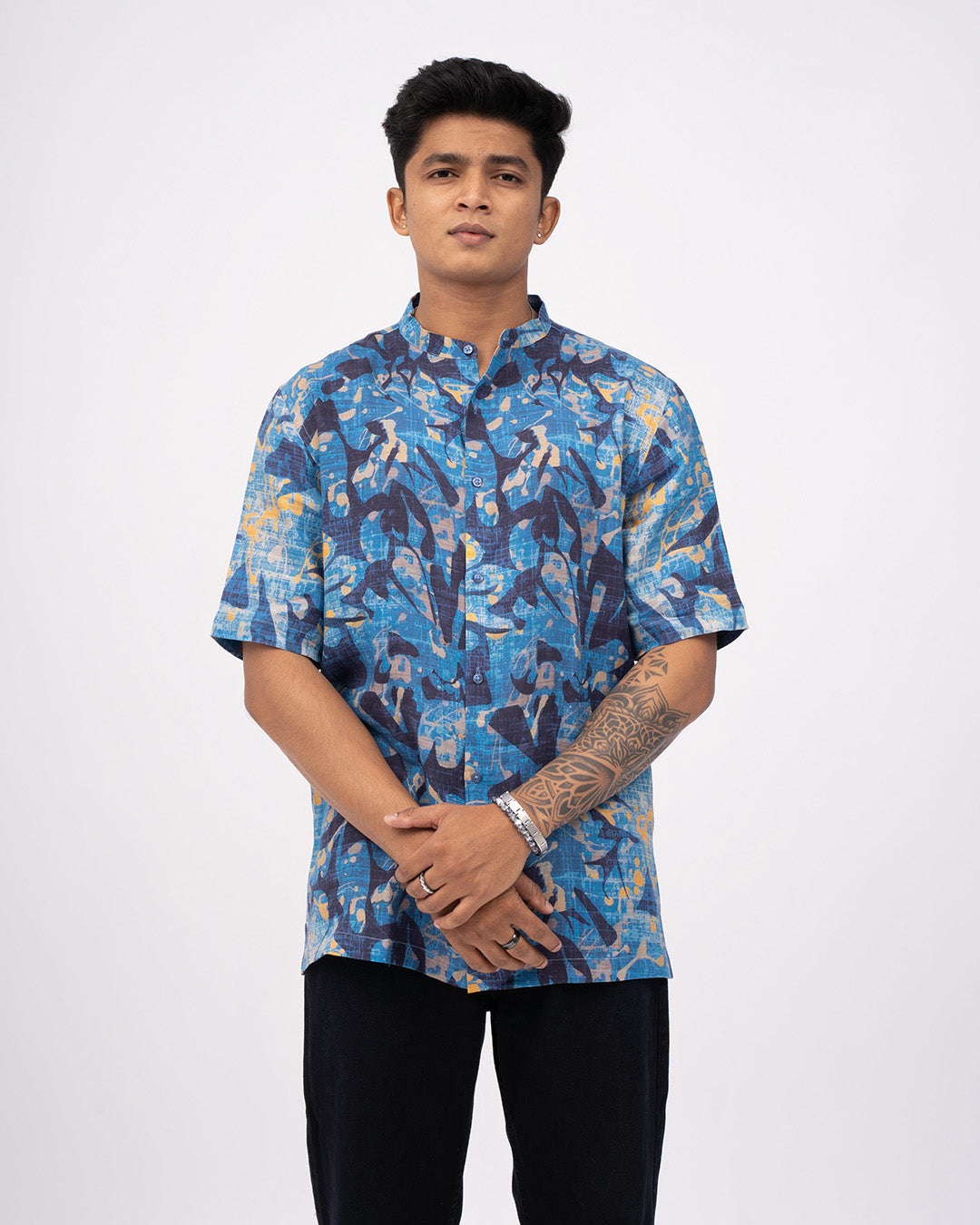 Azure Splash Pure Linen Short Sleeve Shirt