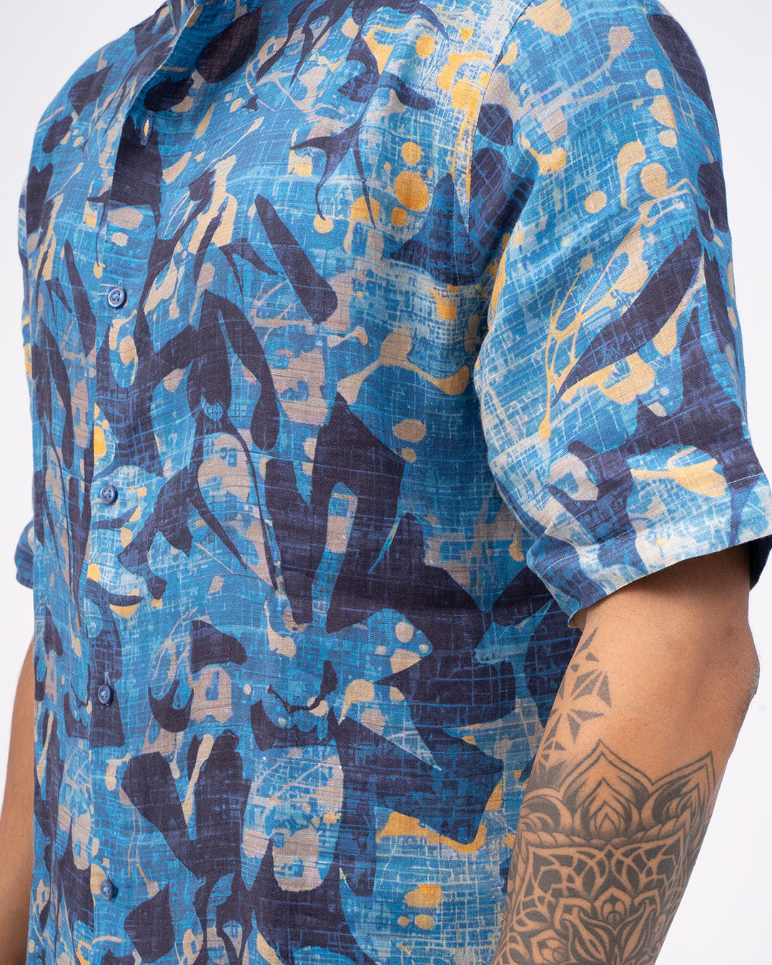 Azure Splash Pure Linen Short Sleeve Shirt