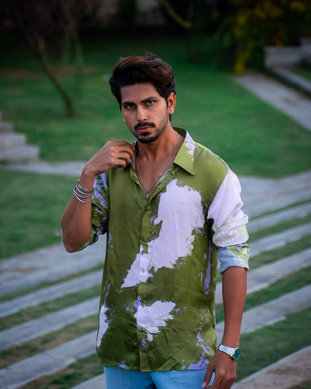 Green Splash Pure Bemberg Satin Full Sleeve Shirt
