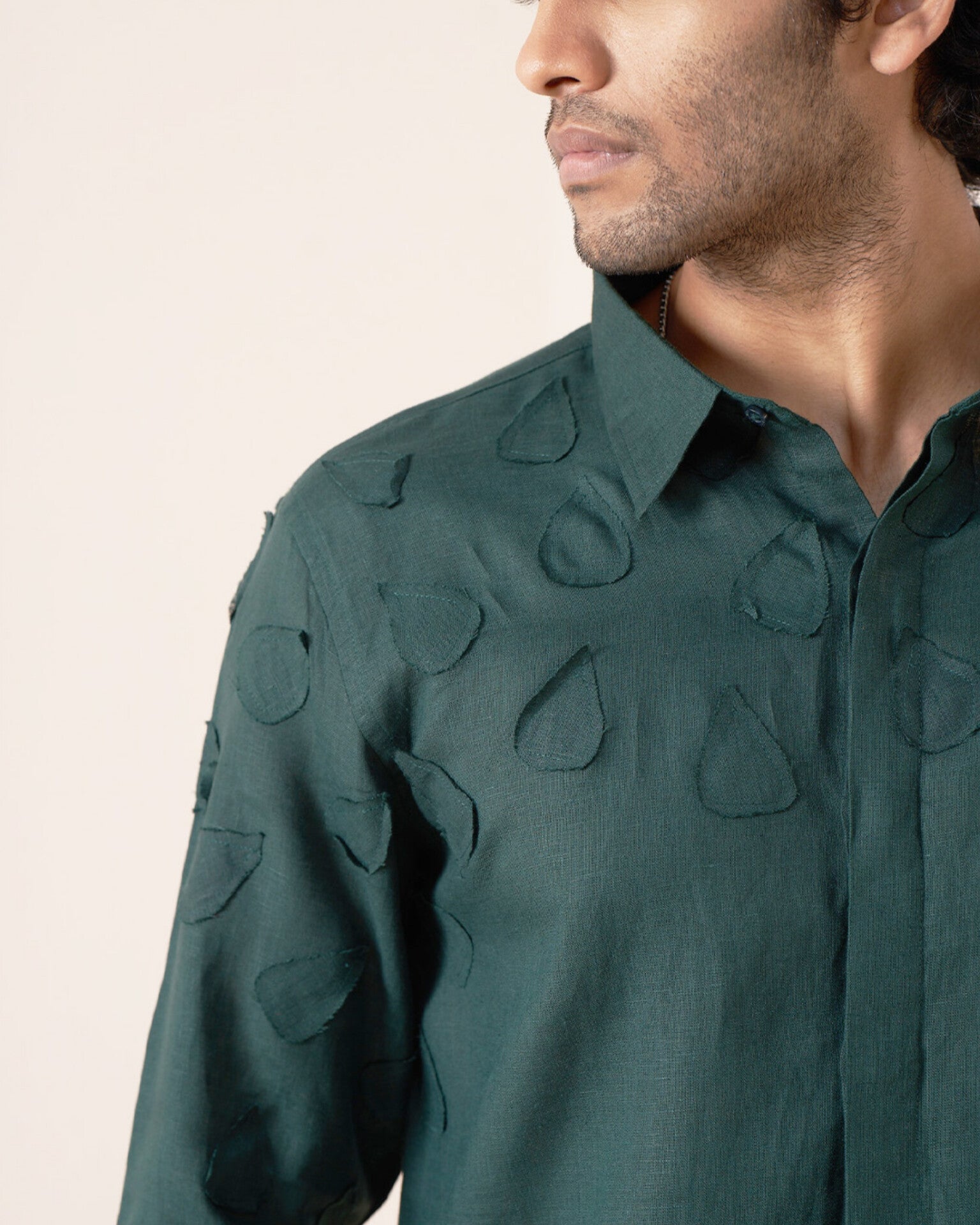 Emerald Leaf Pure Linen Designer Shirt