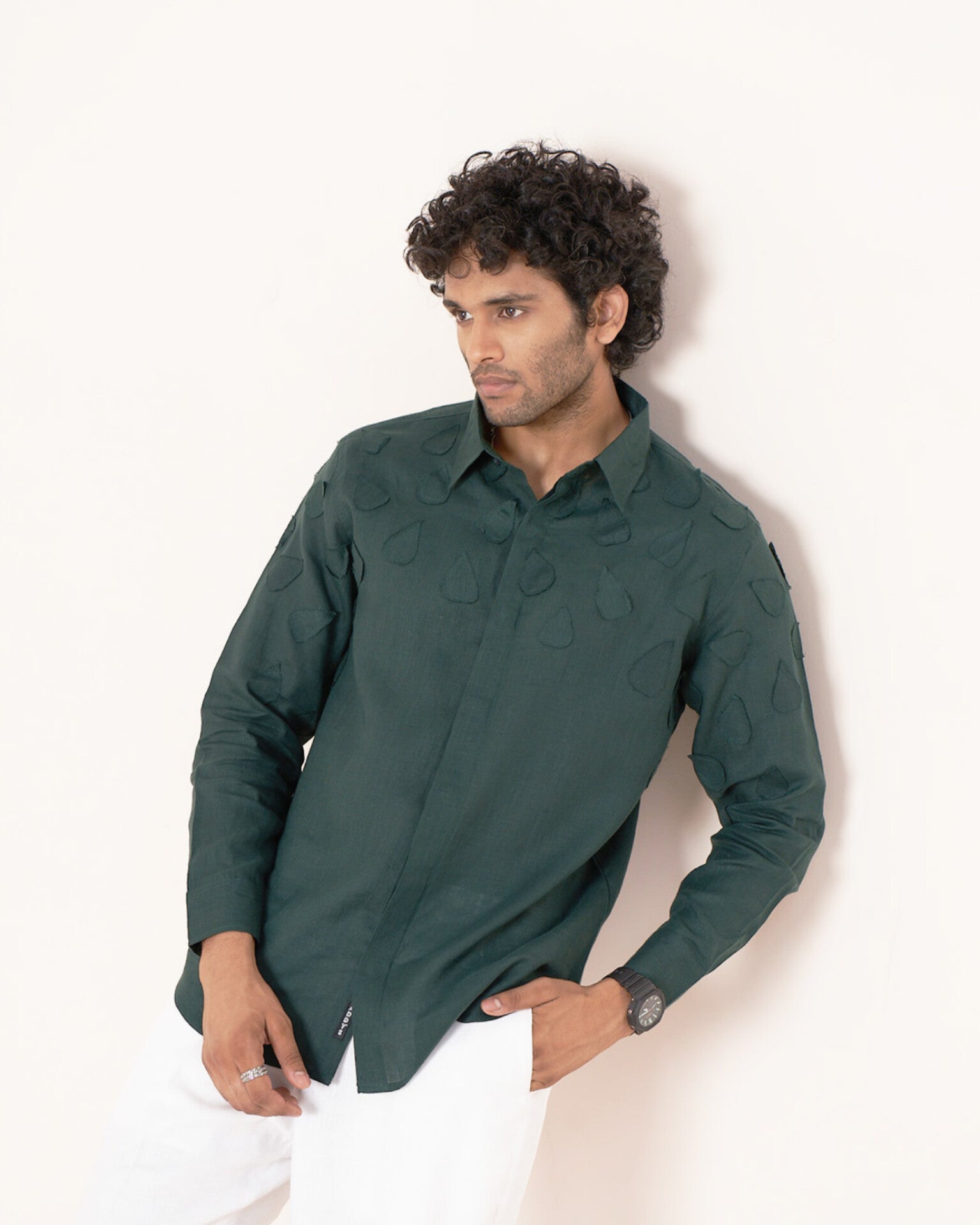 Emerald Leaf Pure Linen Designer Shirt