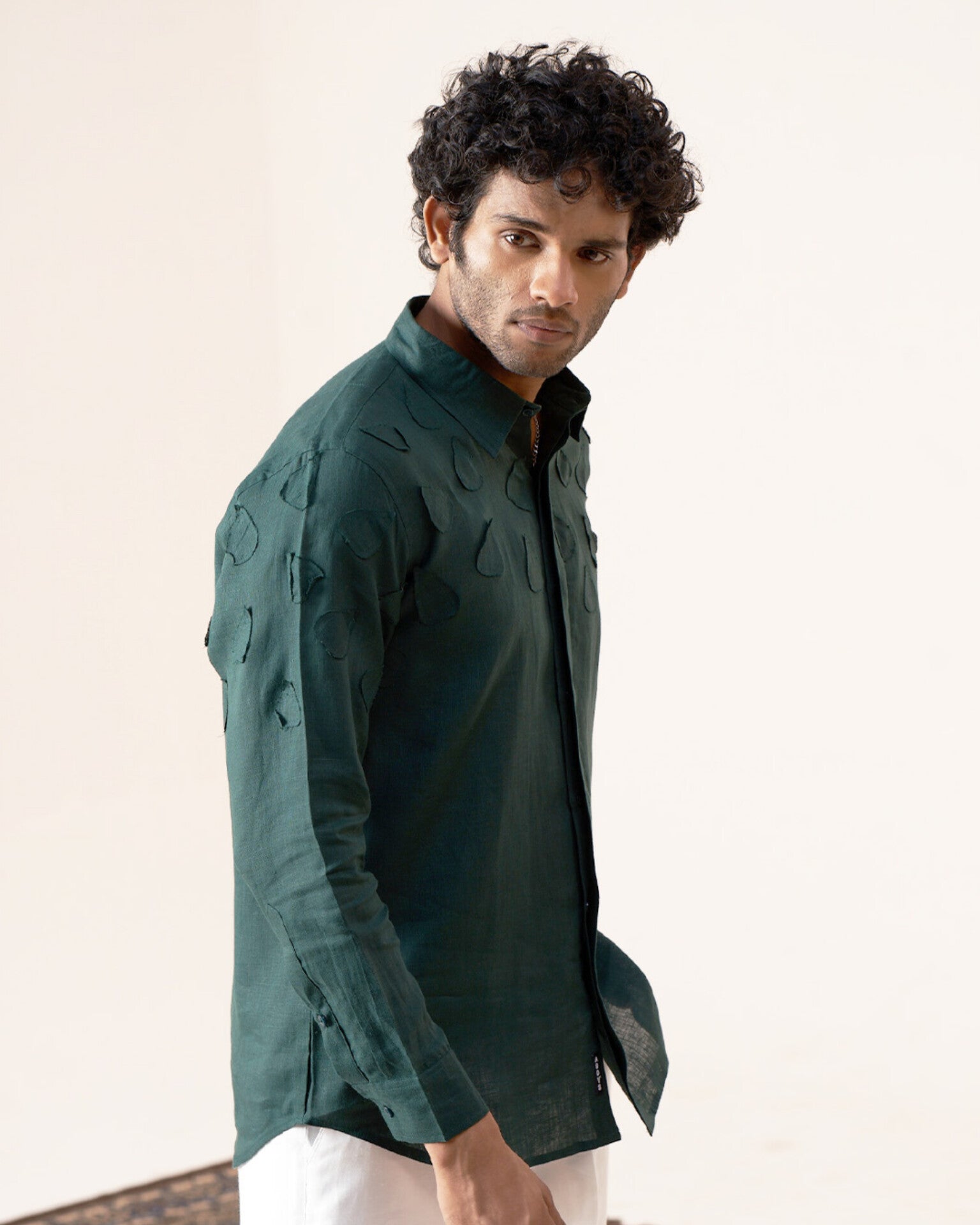 Emerald Leaf Pure Linen Designer Shirt