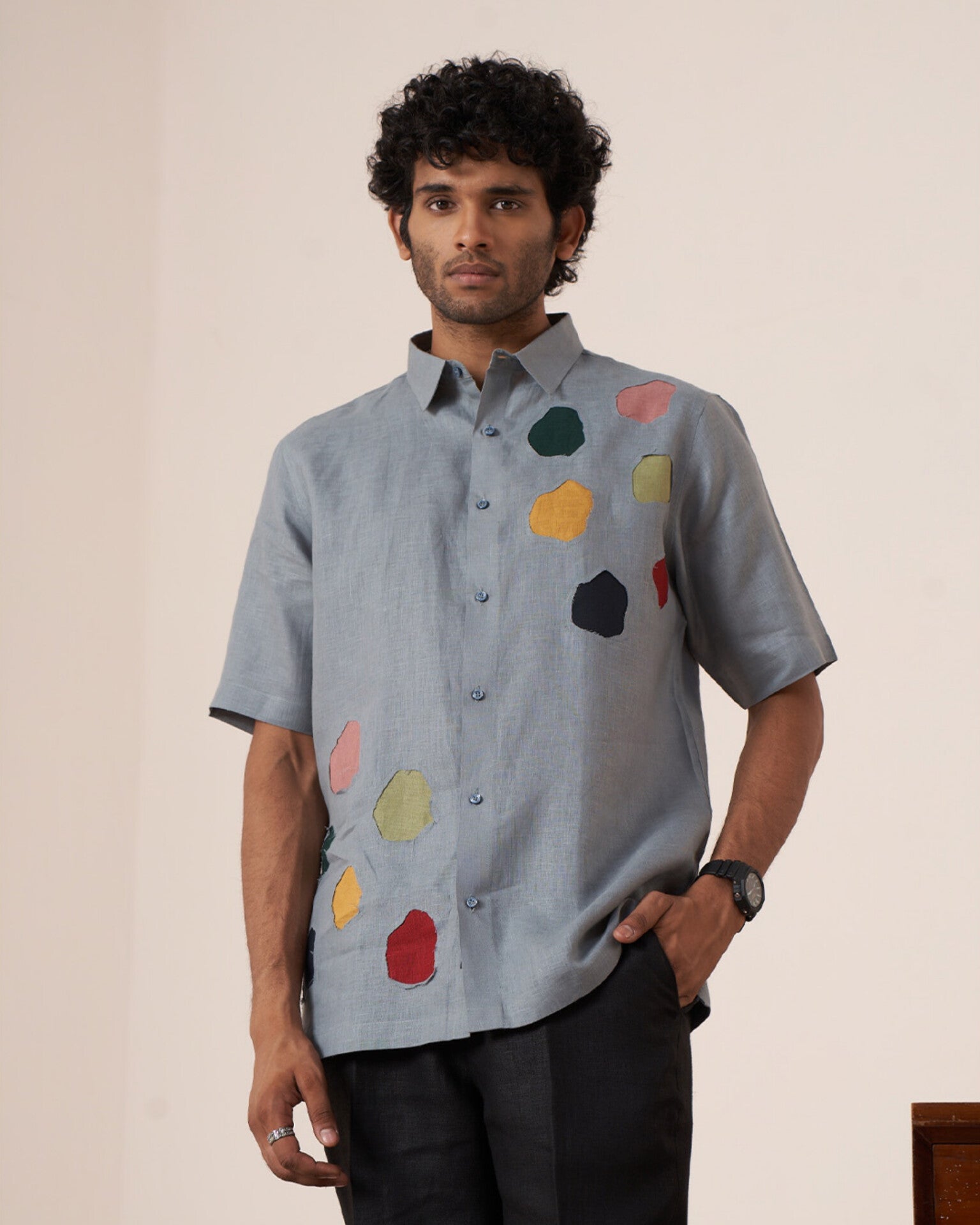 Geometric Bloom Pure Linen Designer Shirt