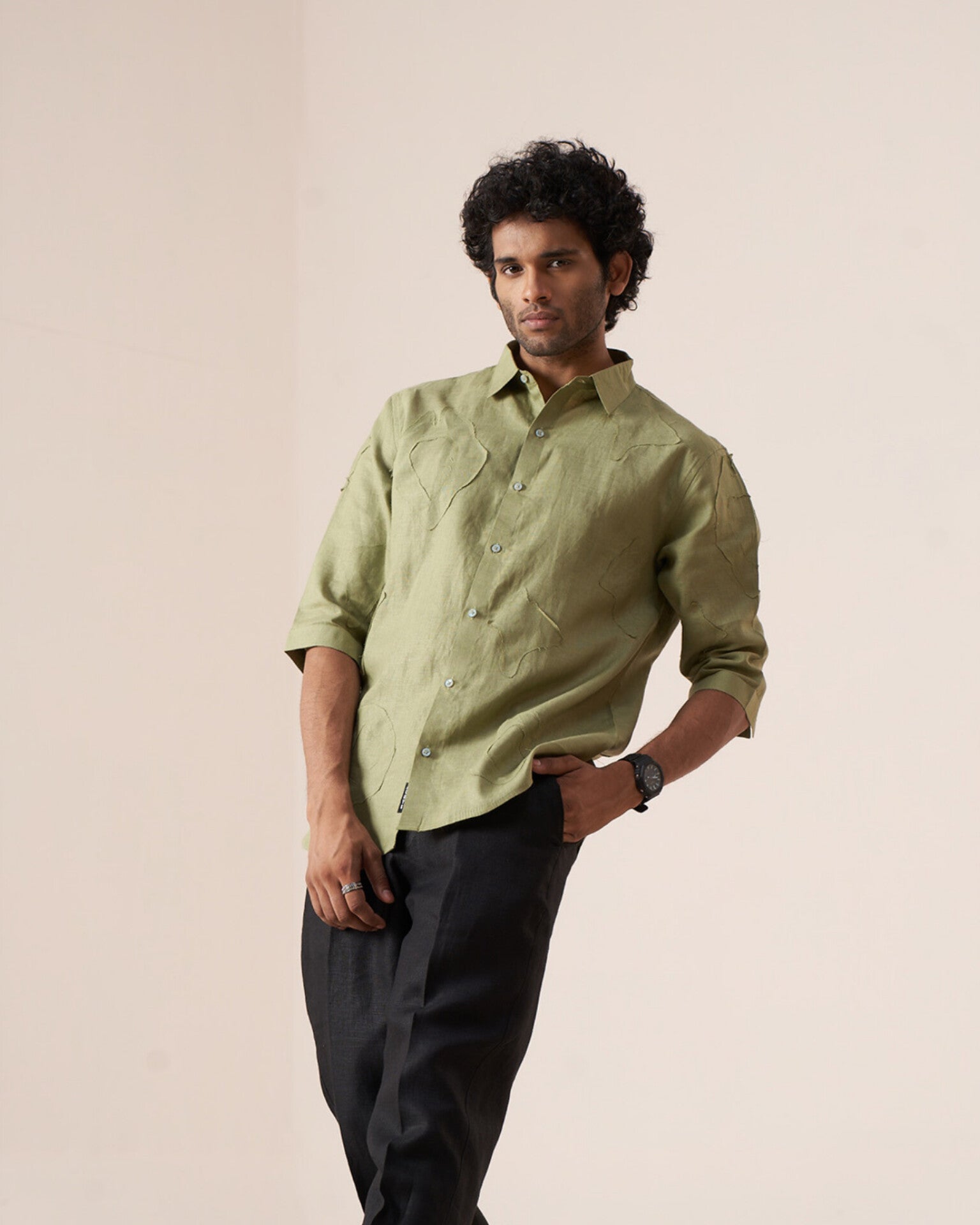 Olive Essence Pure Linen Designer Shirt