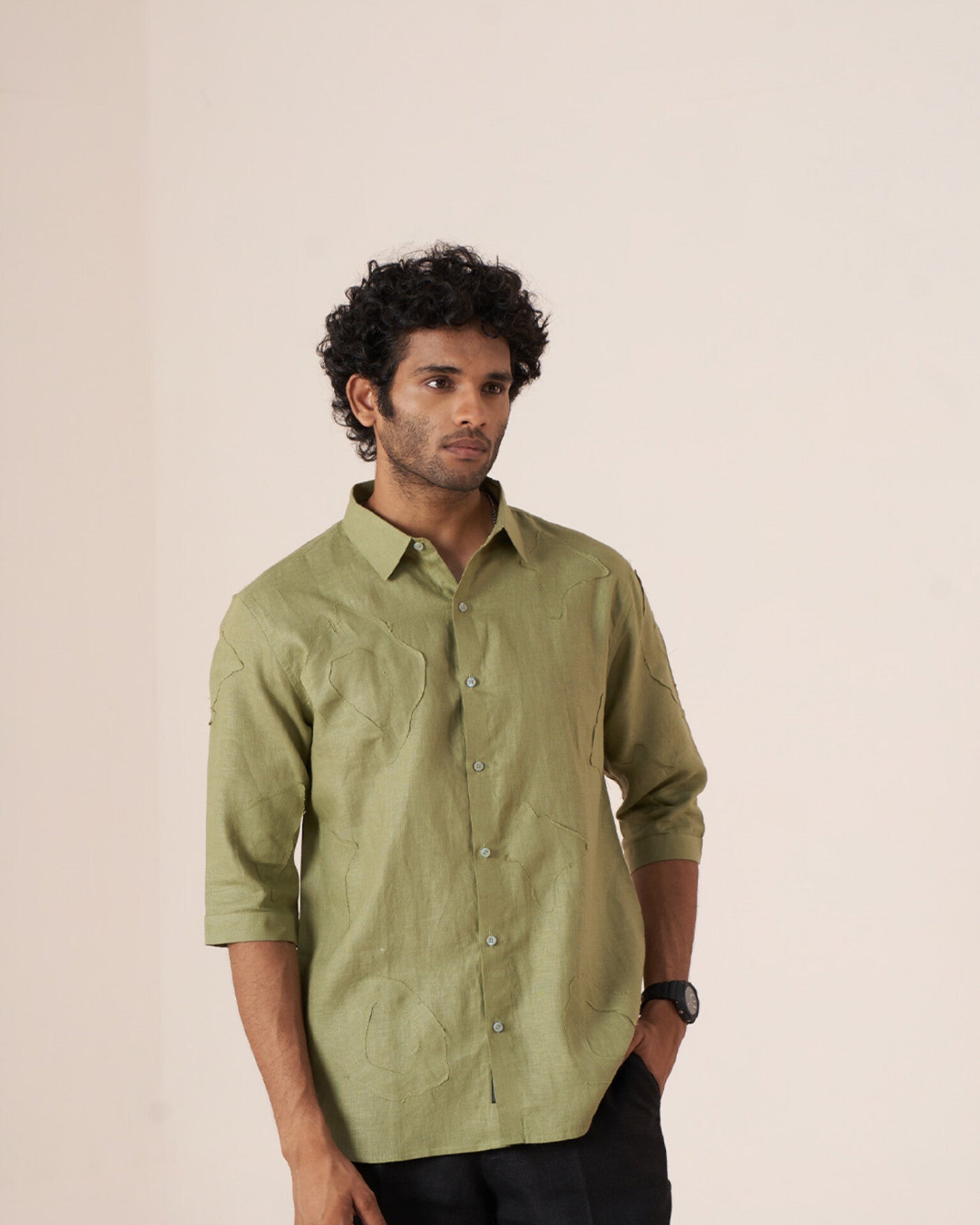 Olive Essence Pure Linen Designer Shirt